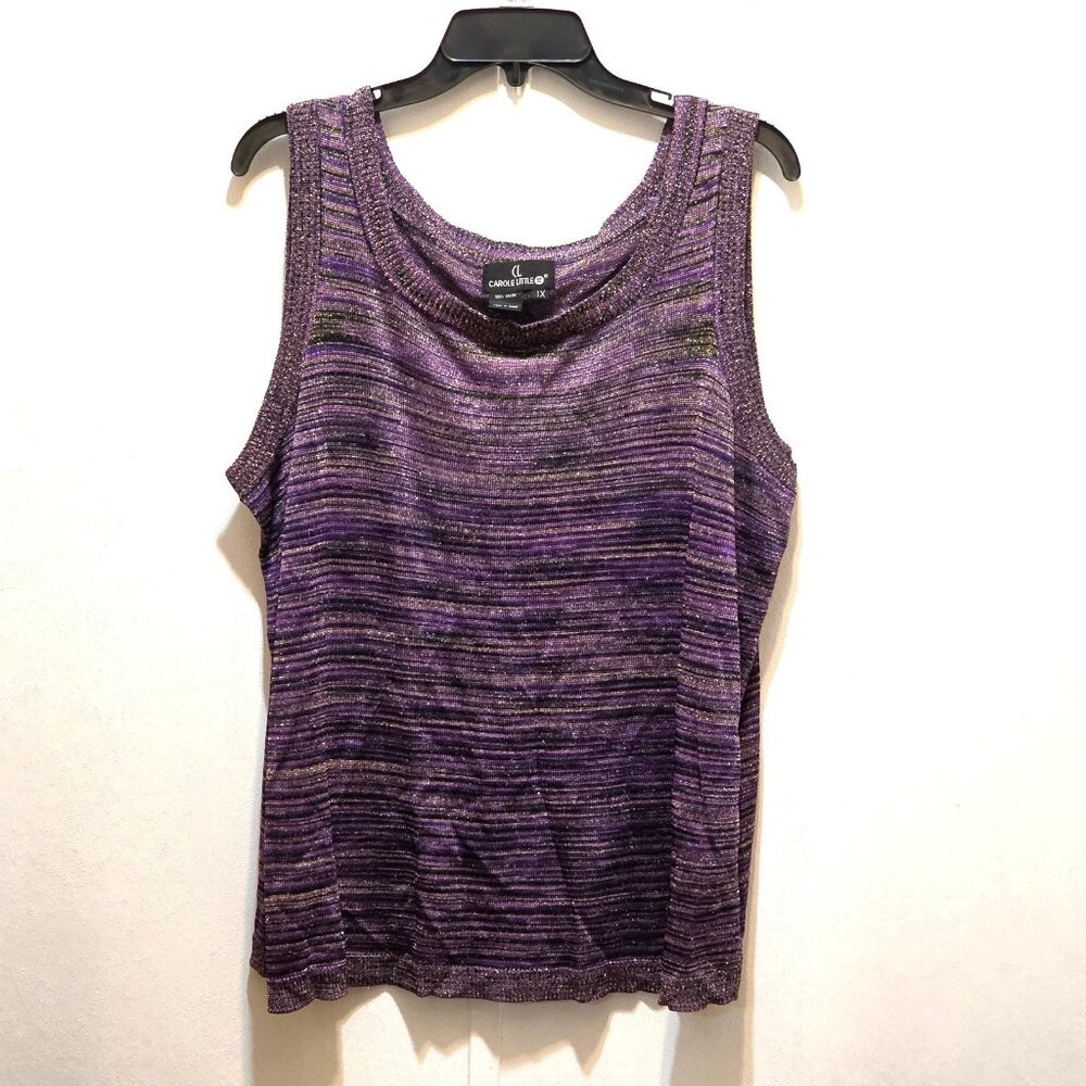 Carole Little Purple & Black Gold Metallic Striped Shiny Tank Top Plus Size 1X